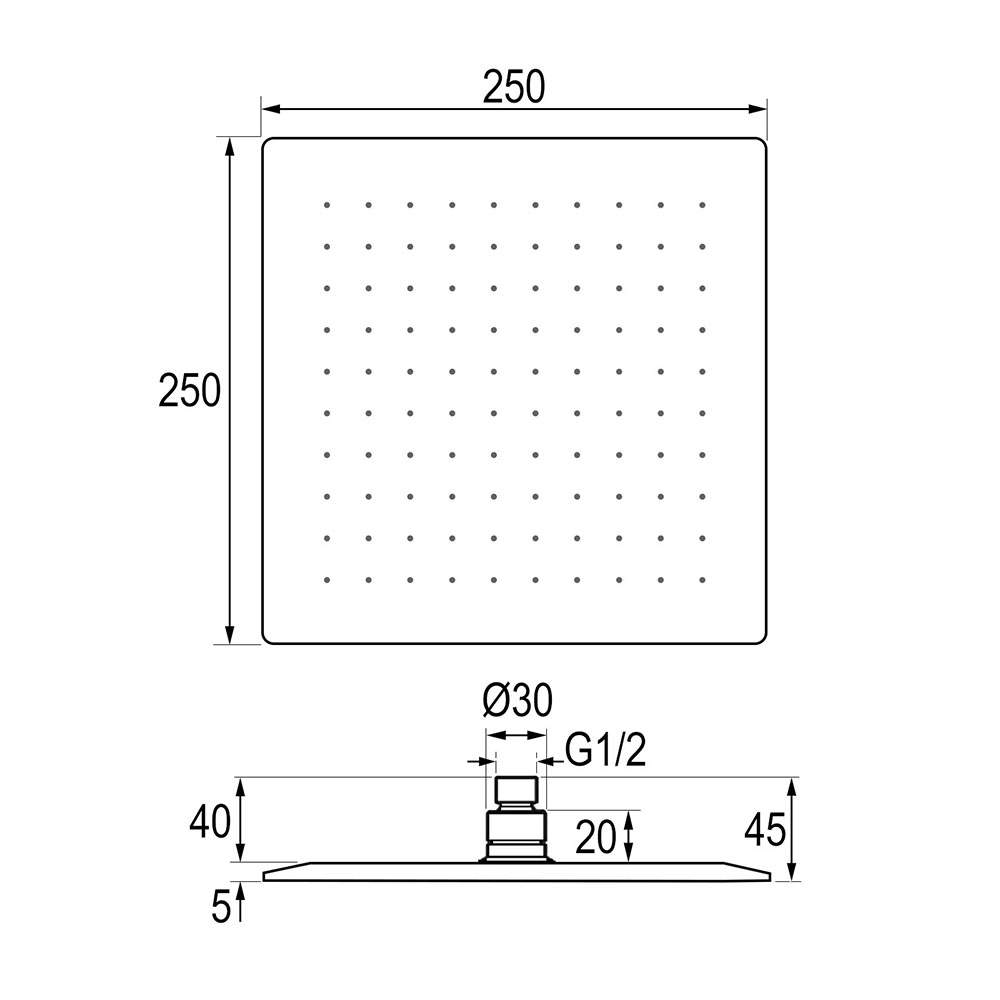 Duchon rociador cuadrado de 25x25 cm CROMO brillo - Imagen 5