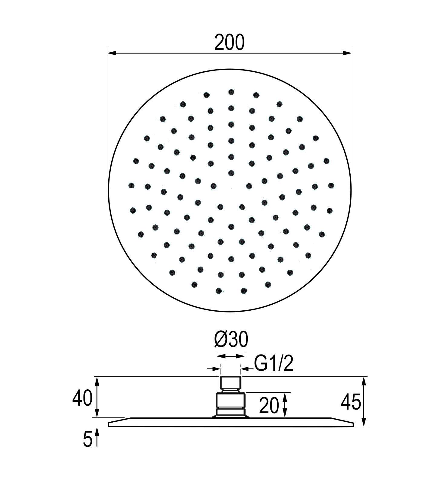Duchon rociador redondo de 20 cm NEGRO mate fabricado en ABS - Imagen 5