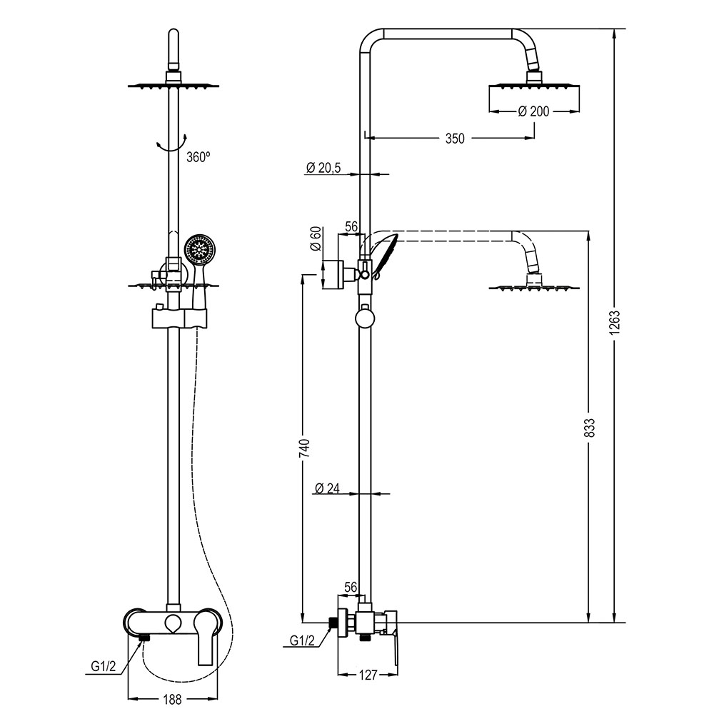 Columna Ducha monomando CANO redonda de 83-126 cm CROMO brillo - Imagen 5