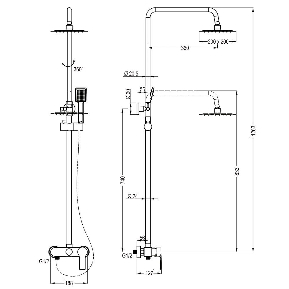 Columna Ducha monomando VERA cuadrada de 83-126 cm CROMO brillo - Imagen 5