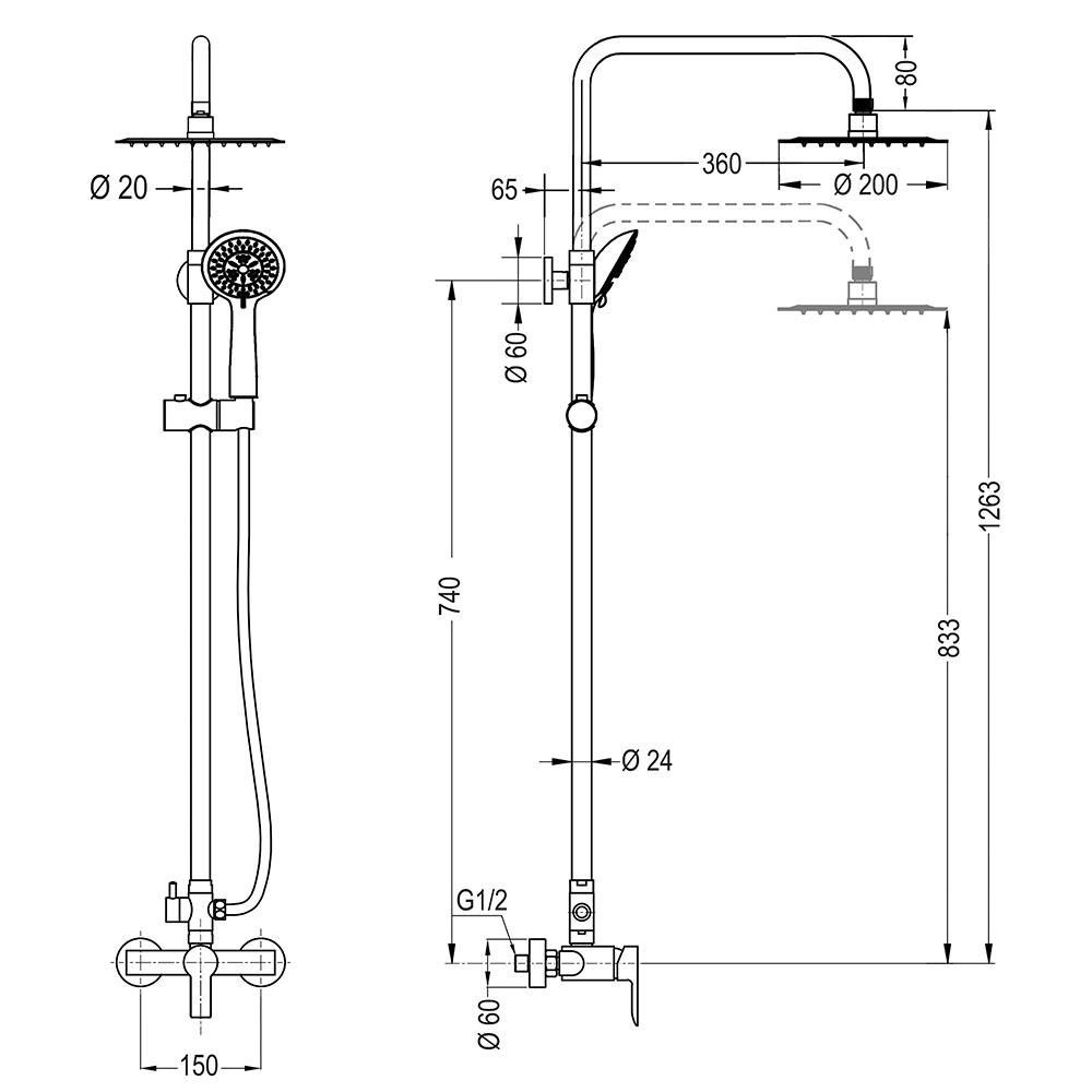 Columna Ducha monomando PINEDA redonda de 80-120 cm CROMO brillo - Imagen 5