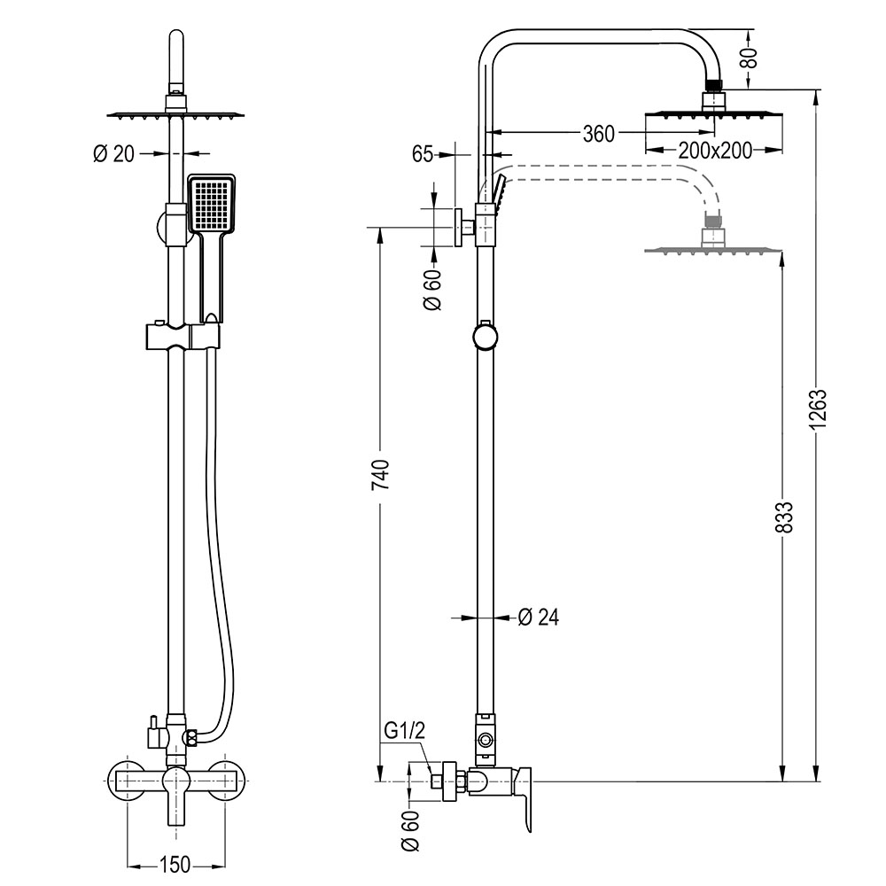 Columna Ducha monomando PINEDA cuadrada de 80-120 cm CROMO brillo - Imagen 5