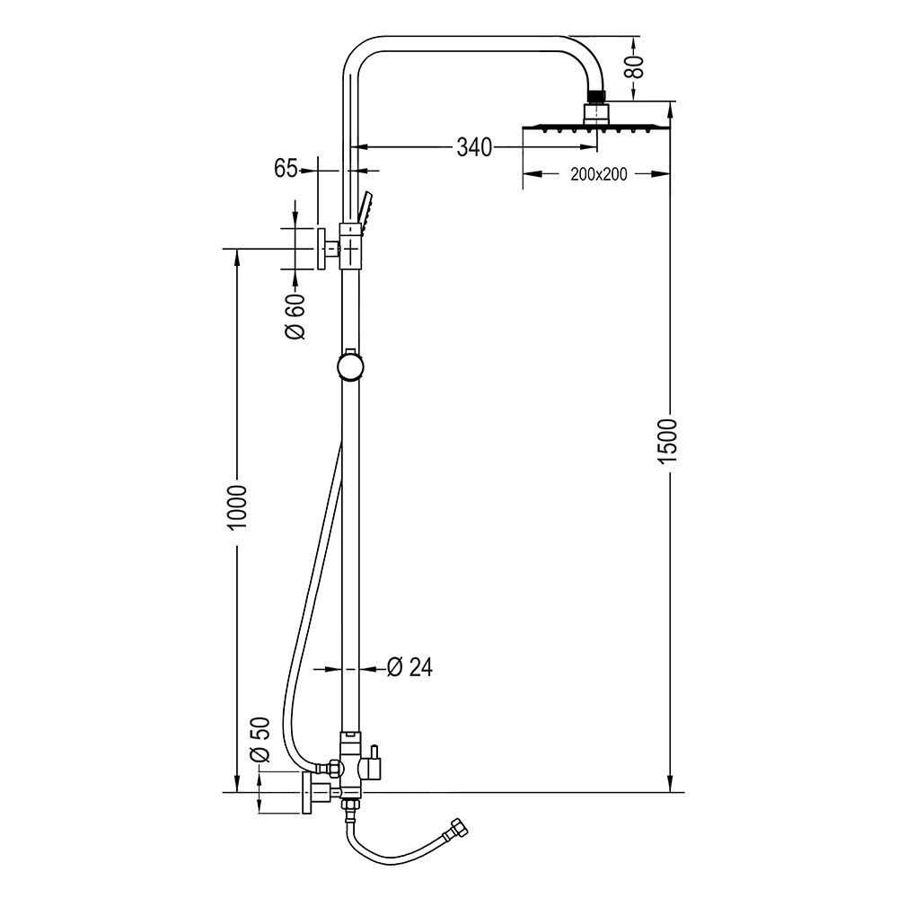Columna Ducha extralarga sin grifería ARZAK cuadrada de 100-150 cm CROMO brillo - Imagen 5