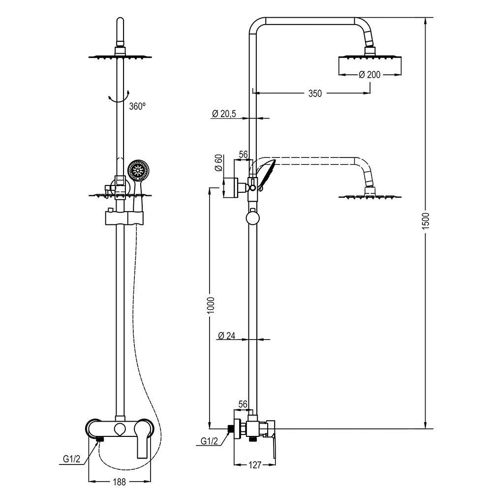 Columna Ducha extralarga monomando CANO redonda de 100-150 cm CROMO brillo - Imagen 5