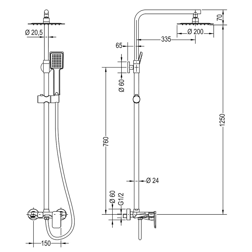Columna Ducha monomando ATICA cuadrada de 79-125 cm CROMO brillo - Imagen 5