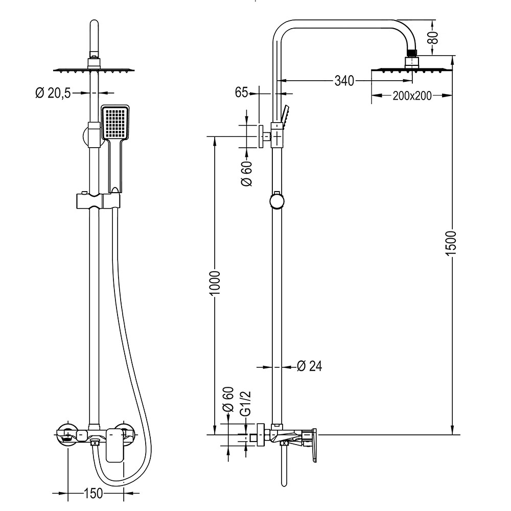 Columna Ducha extralarga monomando ATICA cuadrada de 100-150 cm CROMO brillo - Imagen 5