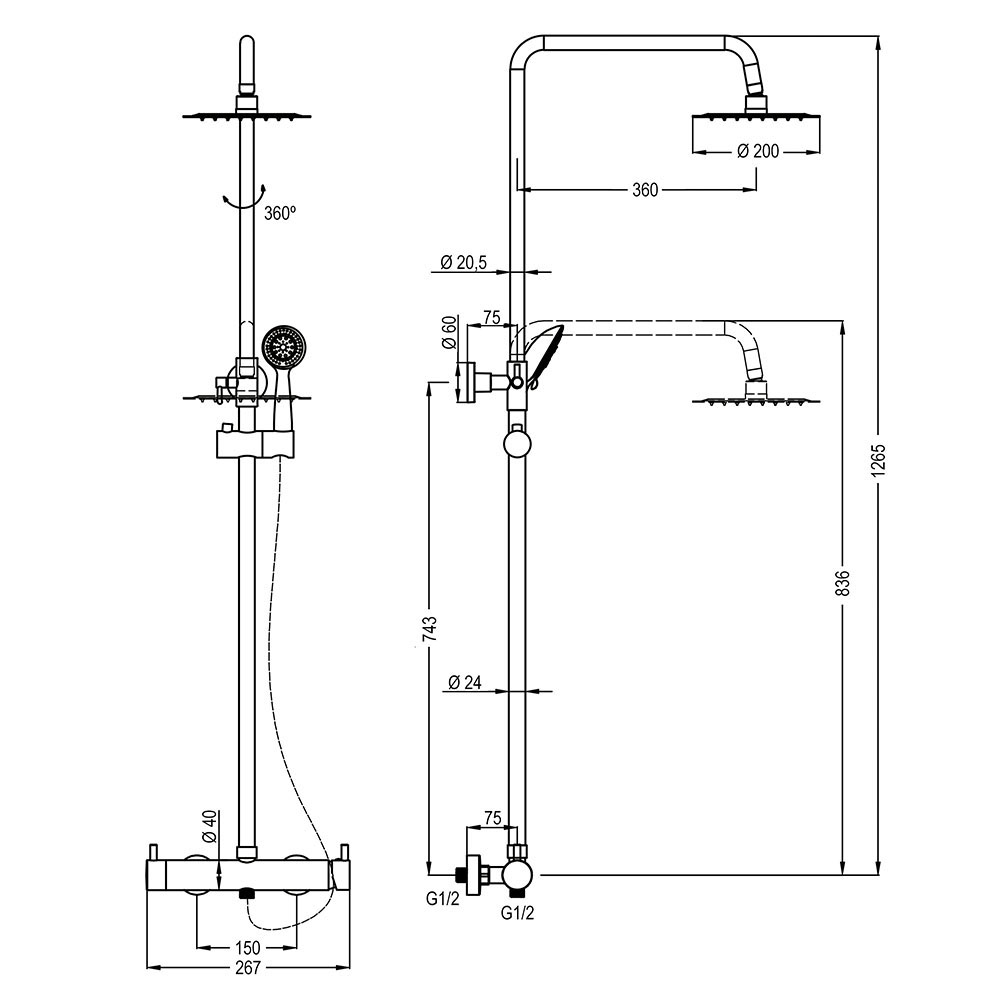Columna Ducha monomando TORRES redonda de 83-126 cm CROMO brillo - Imagen 5