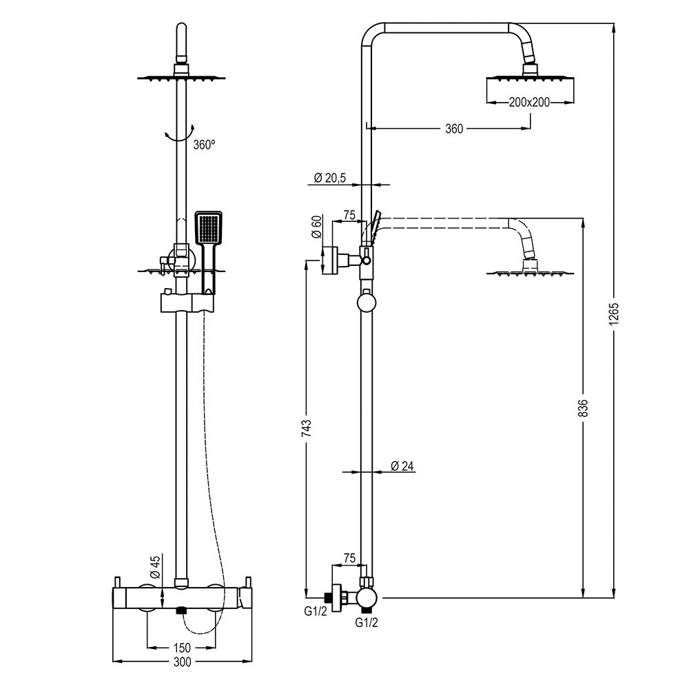 Columna Ducha monomando VERGARA cuadrada de 83-126 cm CROMO brillo - Imagen 5