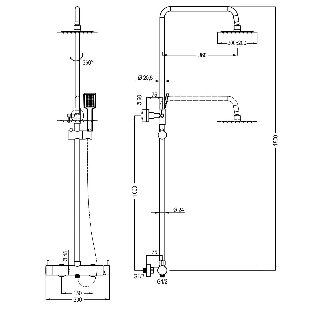 Columna Ducha extralarga monomando VERGARA cuadrada de 100-150 cm CROMO brillo - Imagen 5