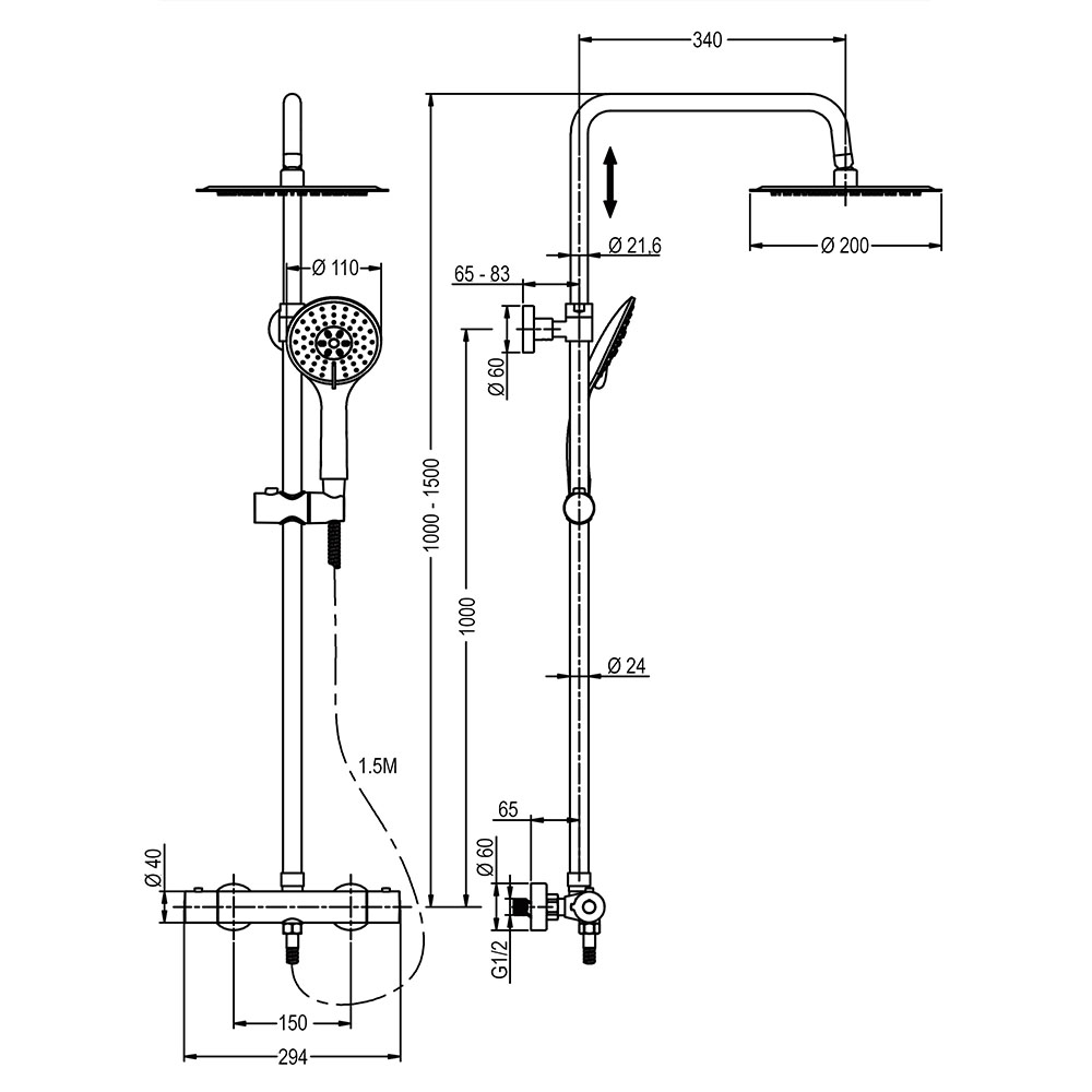 Columna Ducha extralarga termostática TACTO FRÍO redonda de 100-150 cm - Imagen 5