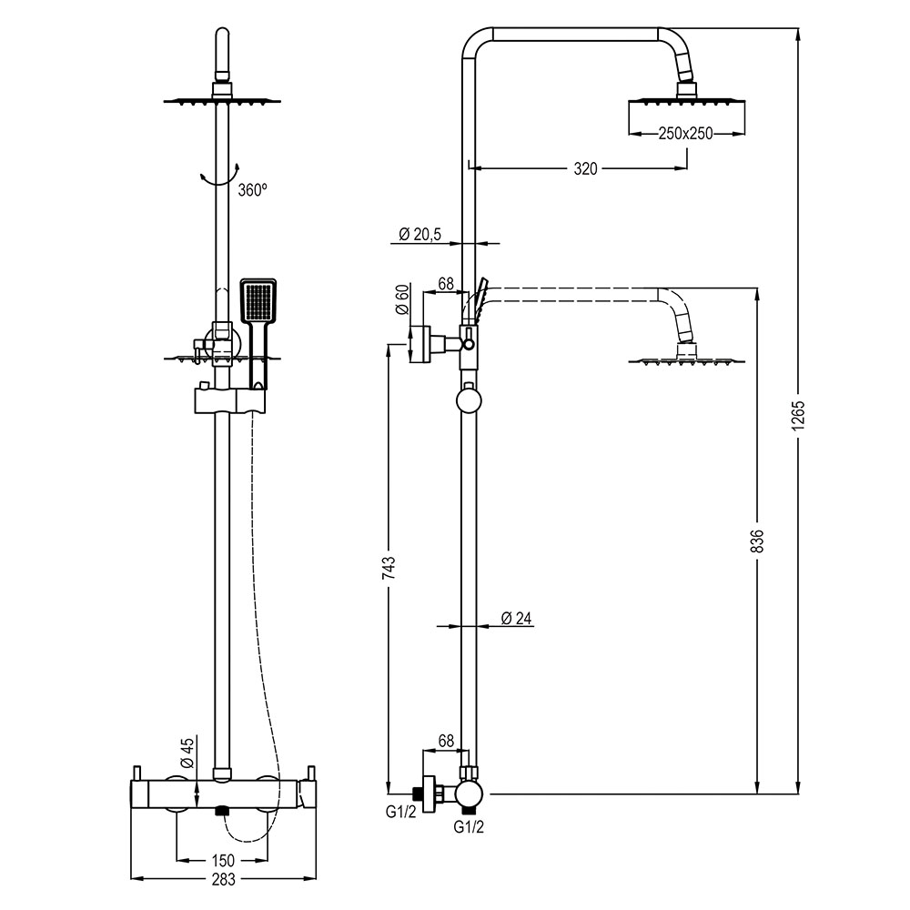 Columna Ducha monomando GUN cuadrada GRAFITO / antracita mate - Imagen 5