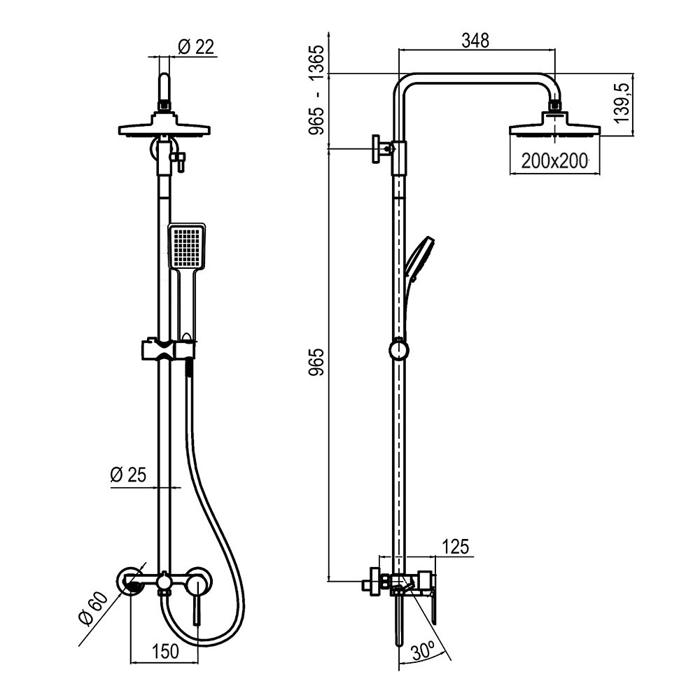 Columna Ducha monomando 3 vías VERDASCO CUADRADA de 96-136 cm NEGRO mate - Imagen 4