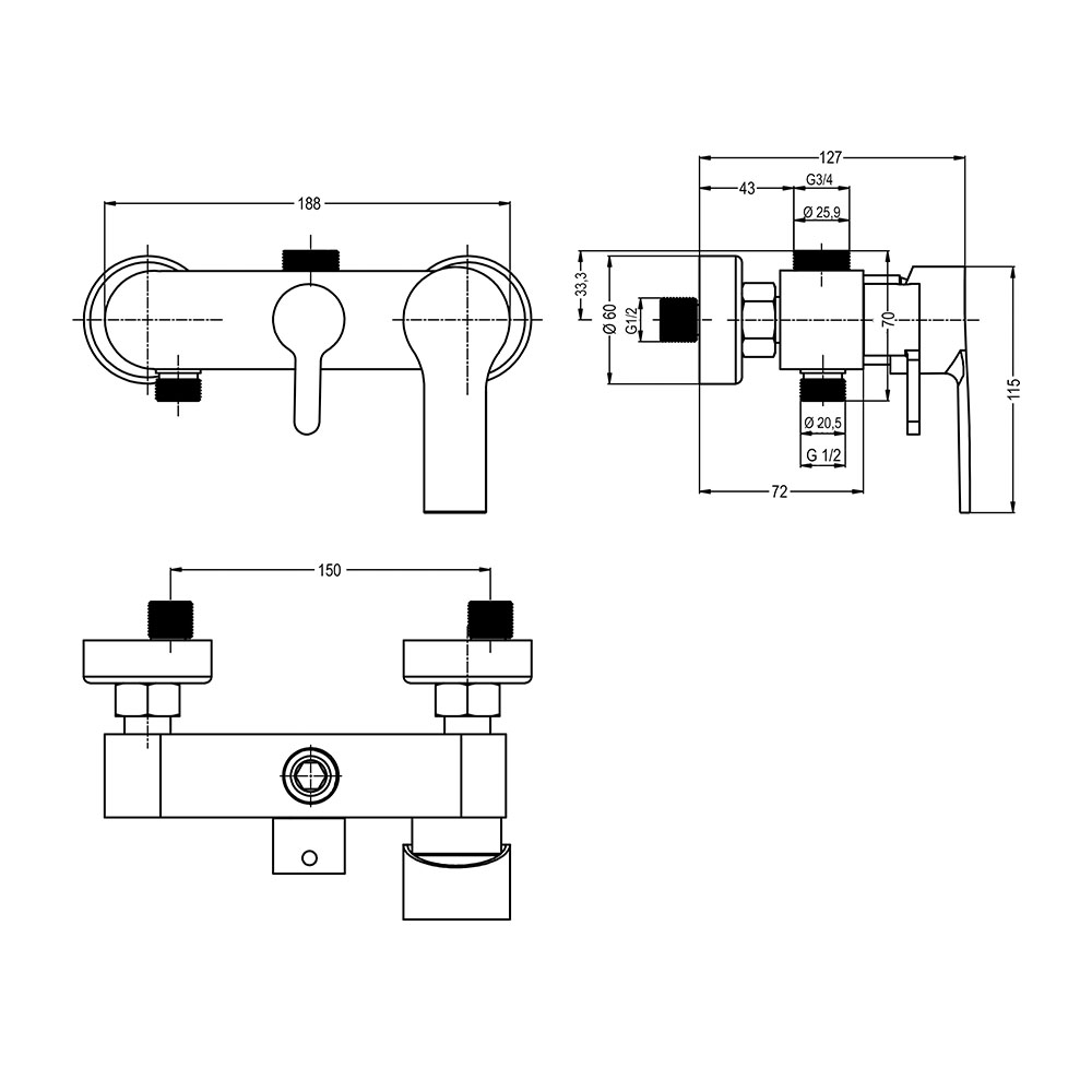 Grifo Columna Ducha monomando CANO redondo CROMO brillo - Imagen 5