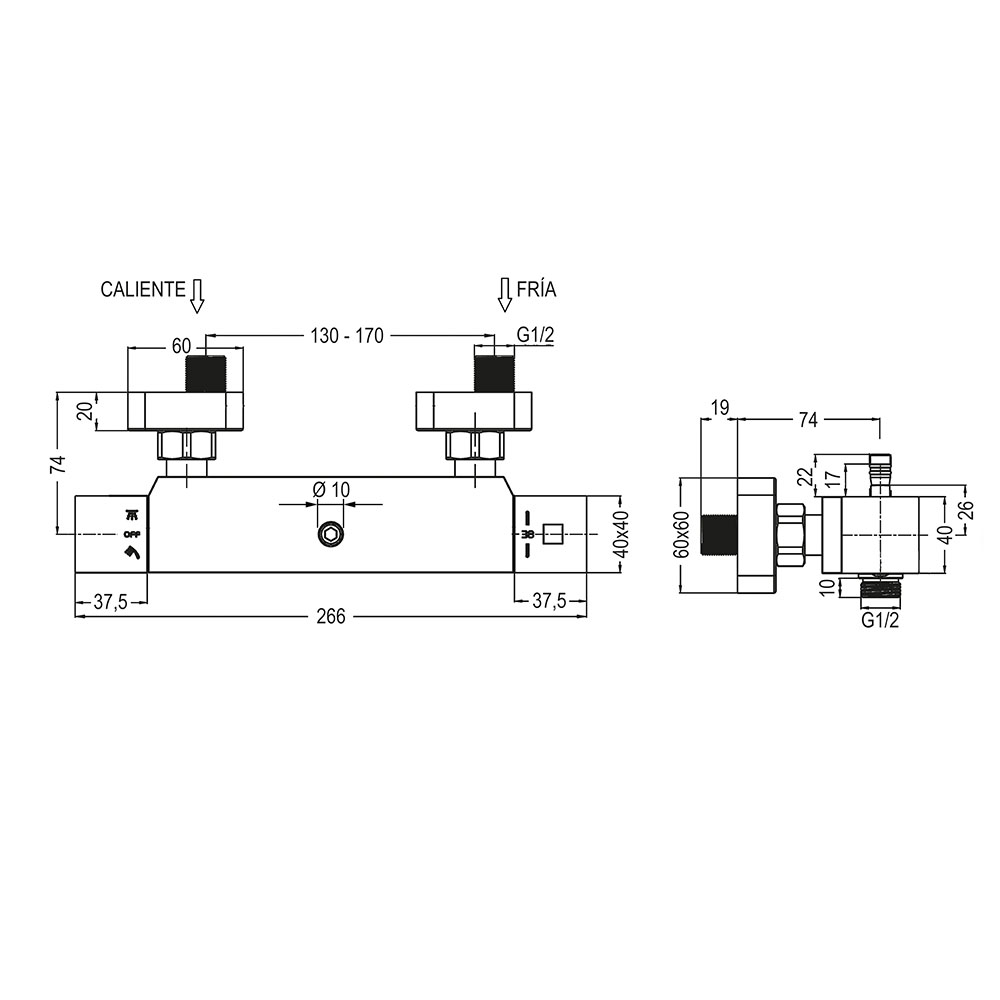 Grifo Columna Ducha termostático cuadrada CROMO brillo - Imagen 5