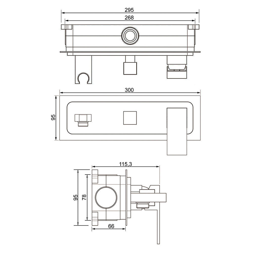 Grifo Empotrado de Ducha equipo de pared monomando QUEVEDO cuadrado CROMO brillo - Imagen 5