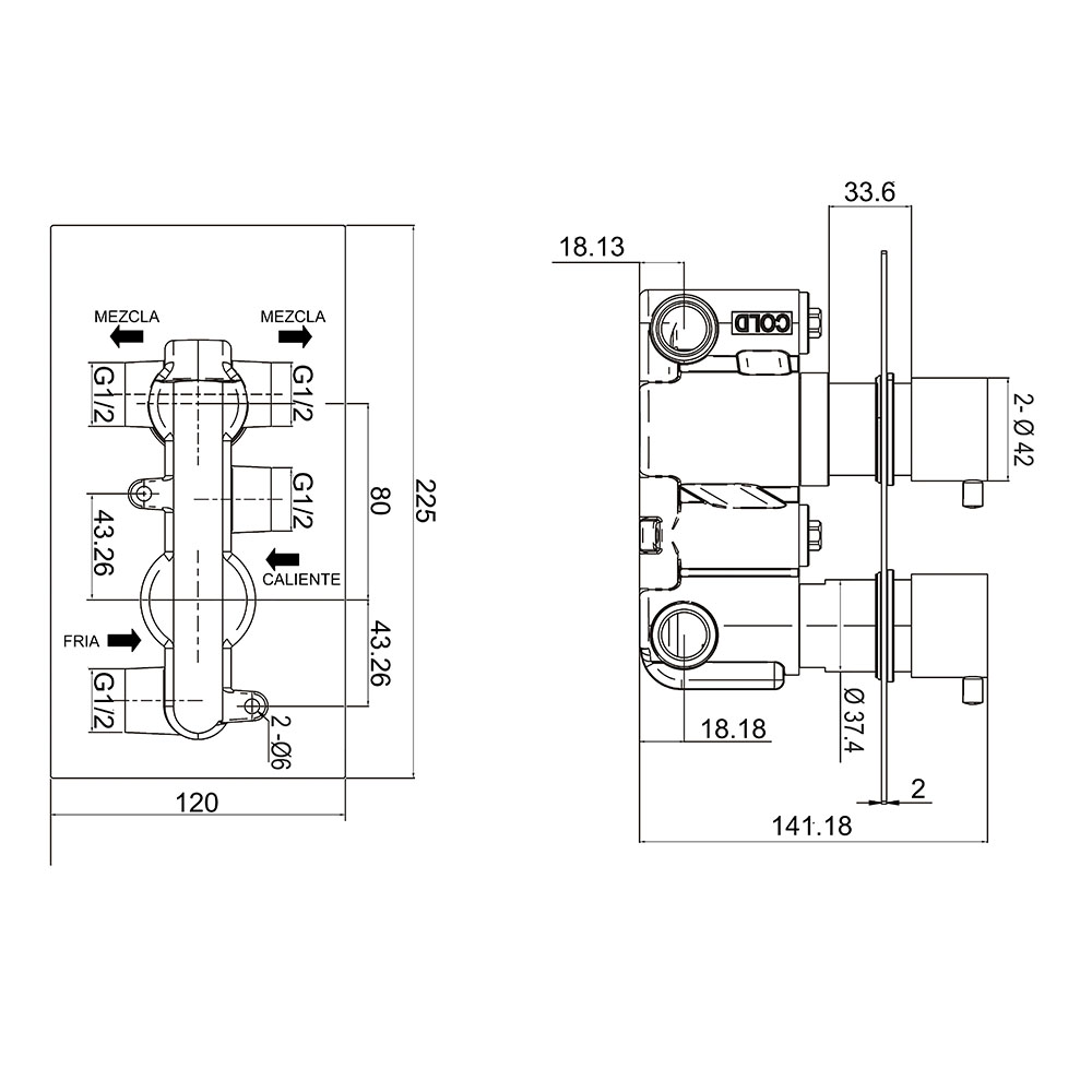 Grifo Empotrado de Ducha equipo de pared termostático PONCE CROMO brillo - Imagen 5