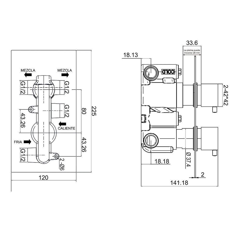Grifo Empotrado de Ducha equipo de pared termostático ABELLAN CROMO brillo - Imagen 5