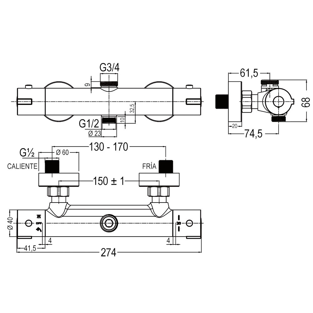Grifo Columna Ducha con manetas grafiladas termostático ALONSO CROMO brillo - Imagen 5
