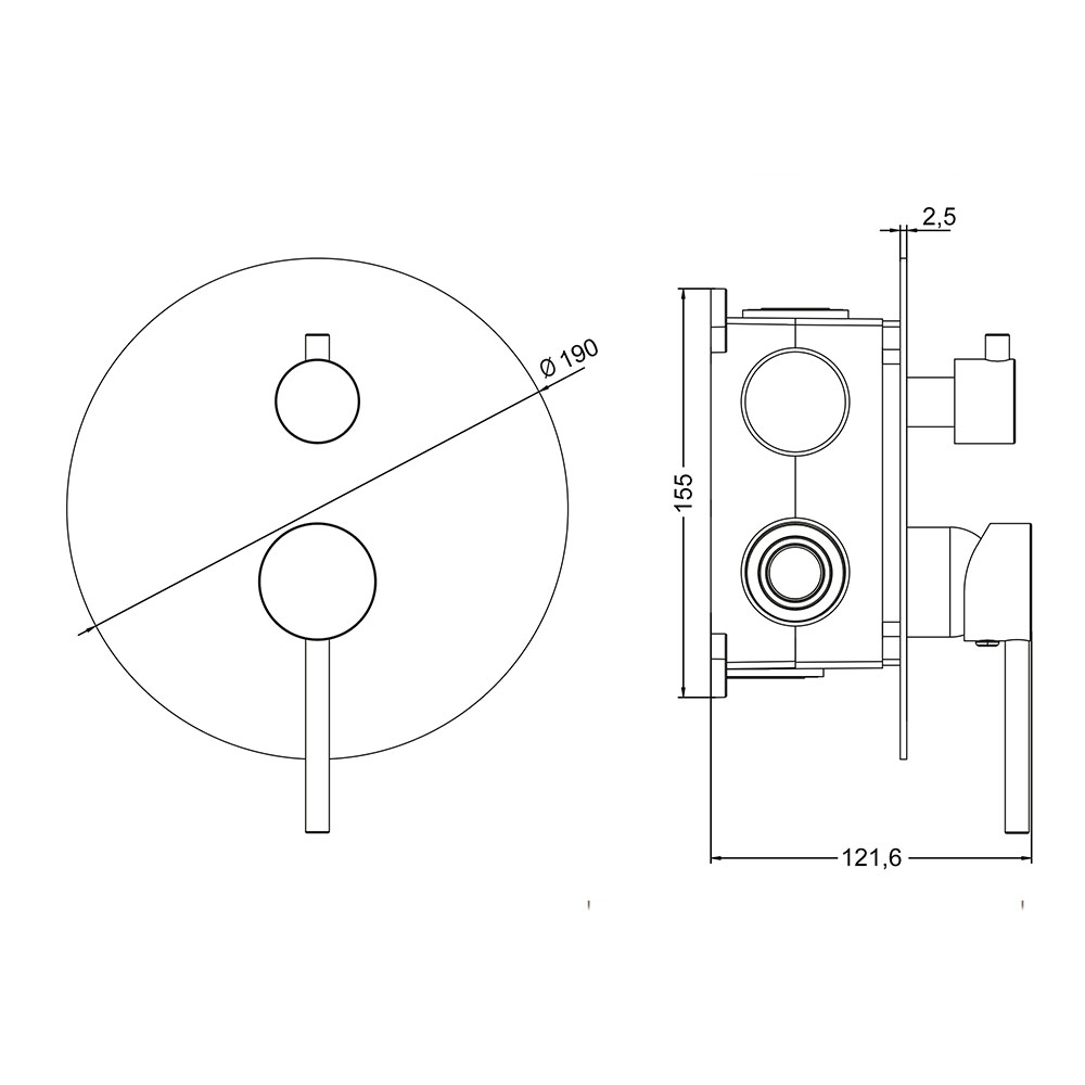 Grifo Empotrado de Ducha equipo de pared monomando redondo GUN METAL mate - Imagen 5