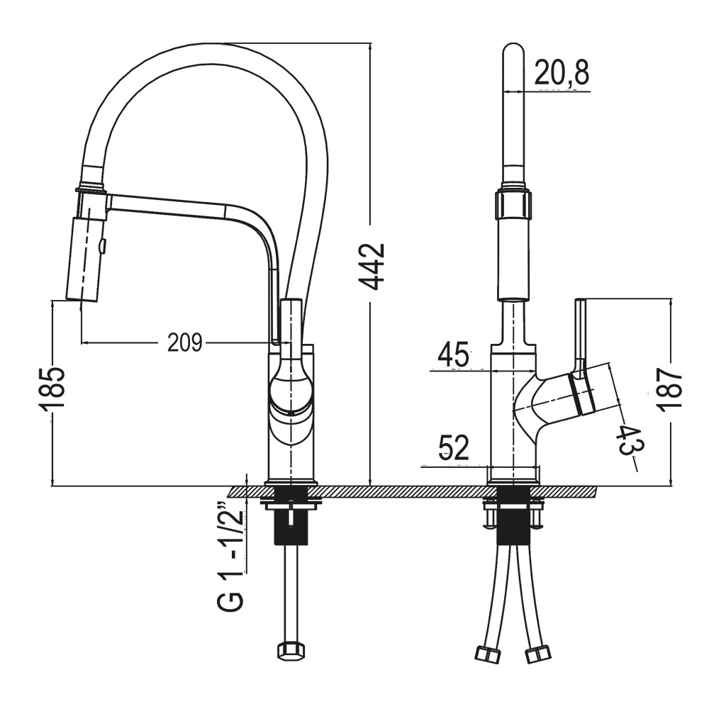 Grifo Cocina extraible monomando ARIZA CROMO brillo - Imagen 5