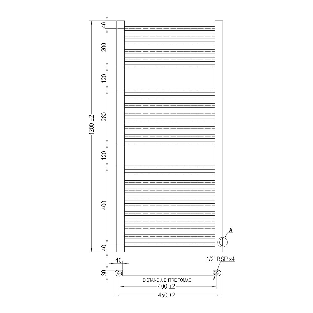 Secatoallas Radiador circuito calefacción ESPECIAL de 120 cm x 45 cm BLANCO brillo - Imagen 5
