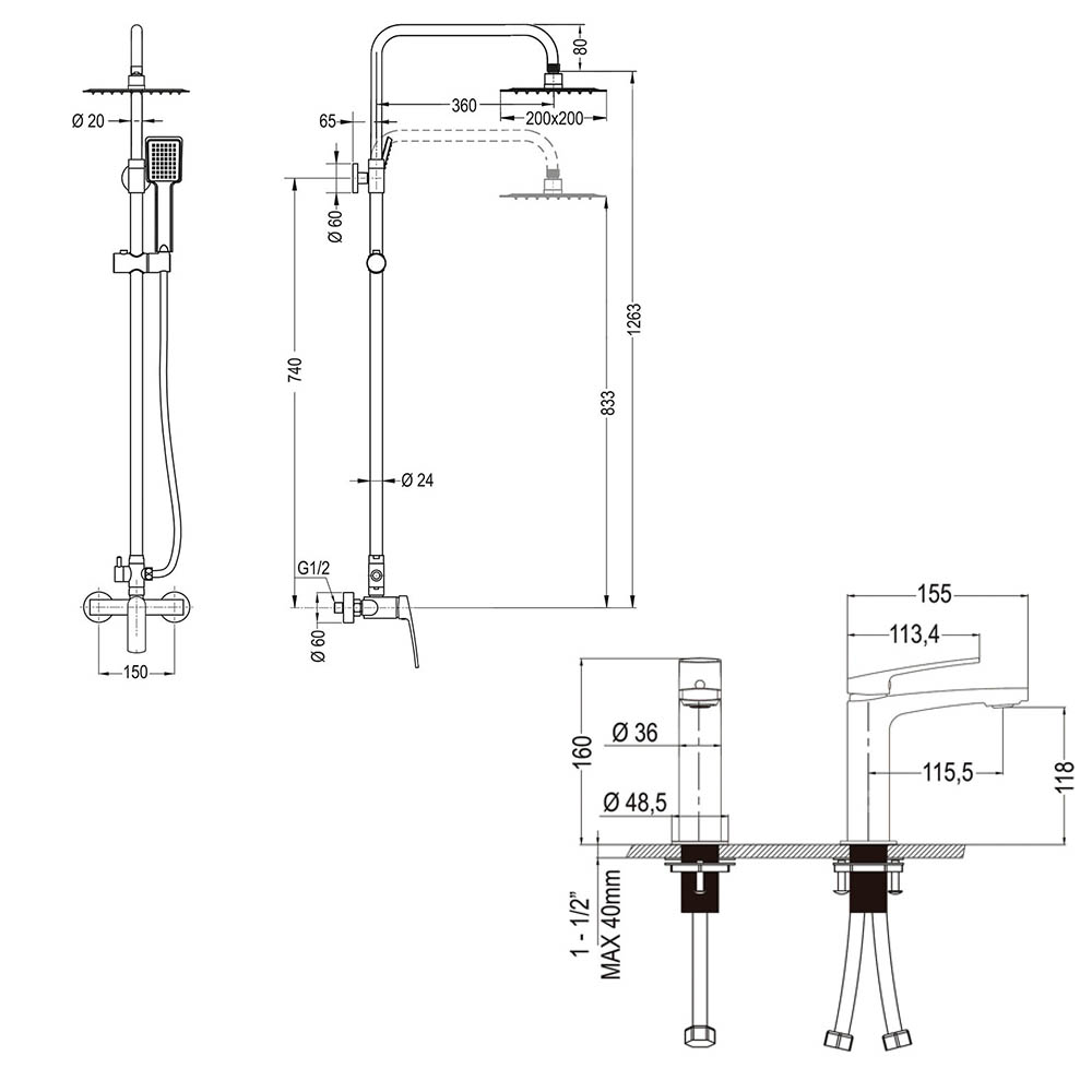 Pack columna y grifo monomando UGO cuadrada CROMO brillo - Imagen 5