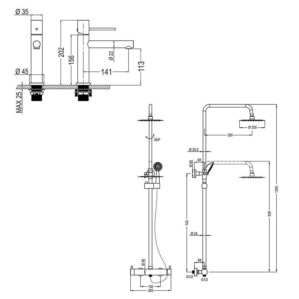 Pack columna y grifo monomando ZUÑIGA negro mate - Imagen 5