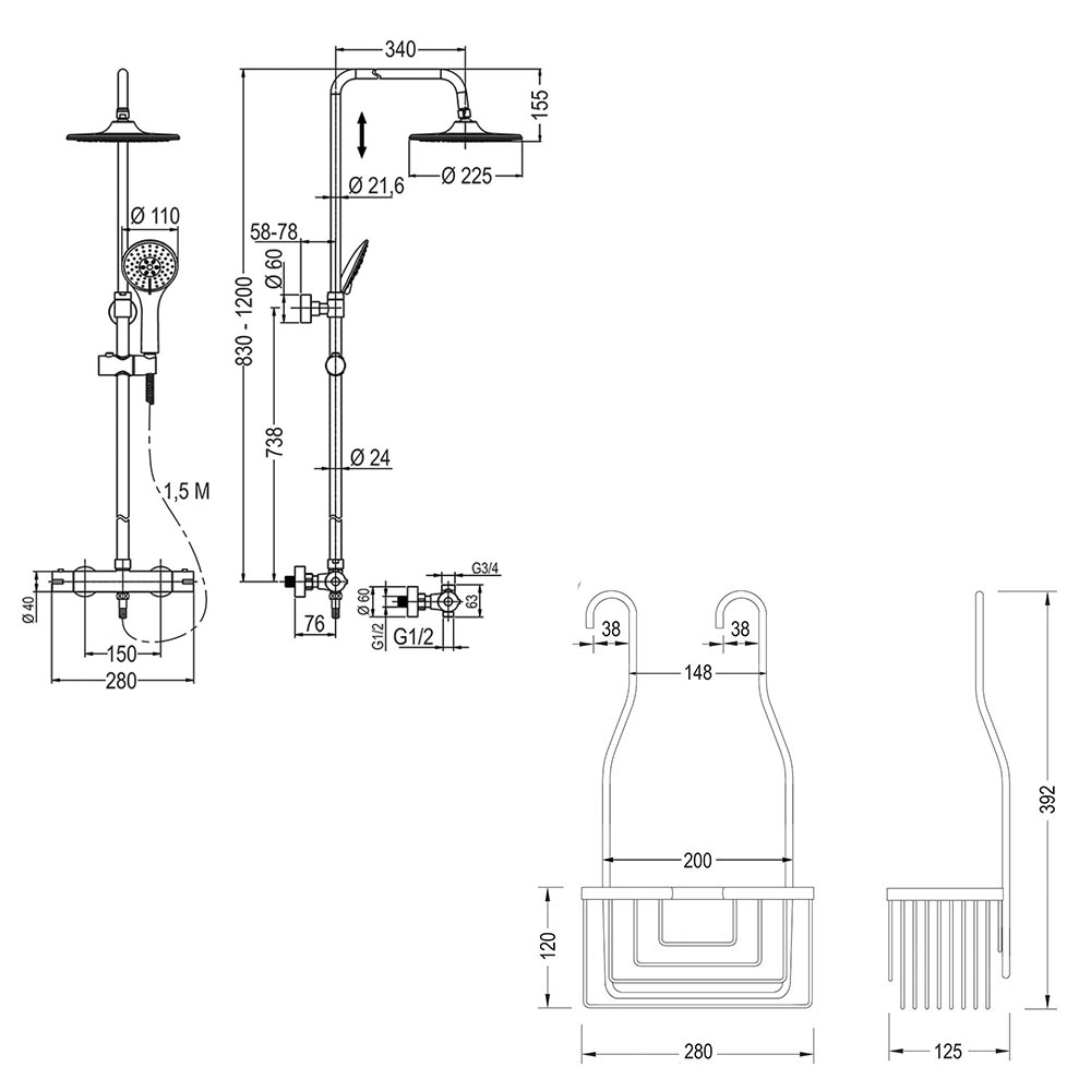Pack columna termostático redonda fabricada en latón y portagel Solano colgar - Imagen 5
