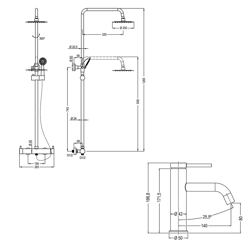 Pack columna y grifo monomando REYES GUN METAL mate - Imagen 5