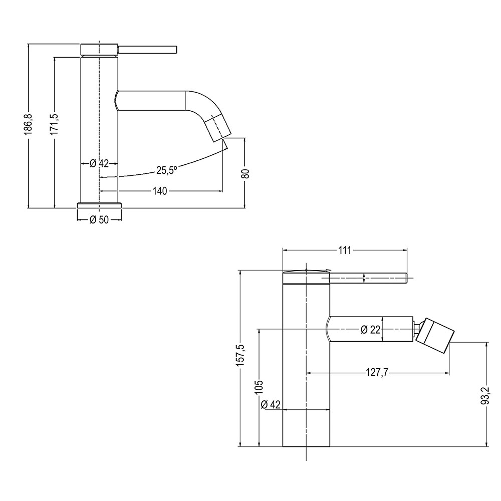 Pack grifo de lavabo y grifo de bidet REYES GUN METAL mate - Imagen 5