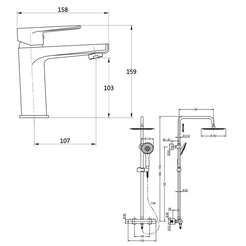 Pack columna y grifo termostático FUSTER CROMO brillo - Imagen 5