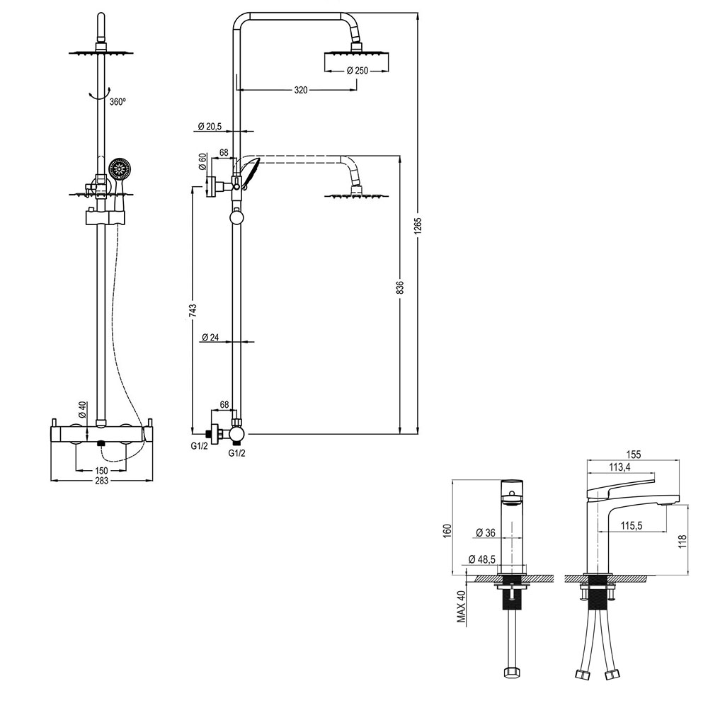 Pack columna y grifo monomando VERDASCO NEGRO mate - Imagen 5