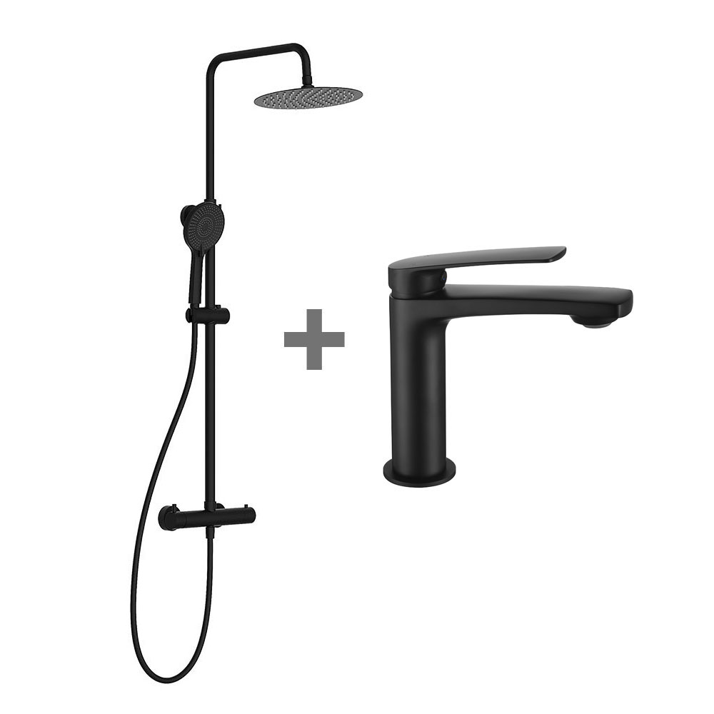 Pack columna y grifo monomando VERDASCO NEGRO mate