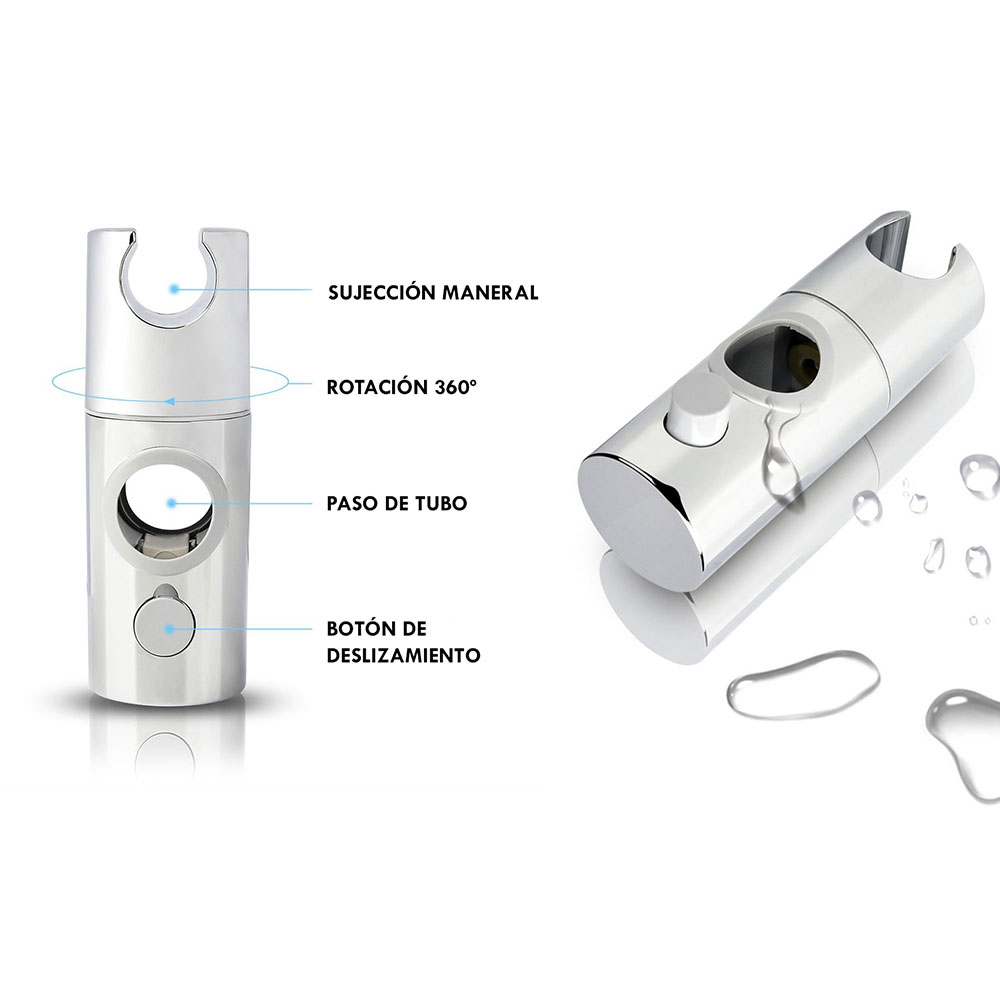 Soporte para barra de ducha redondo CROMO brillo fabricado en ABS - Imagen 8
