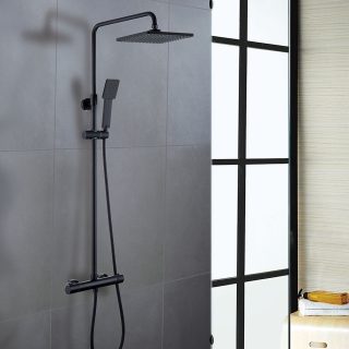 Columna Ducha termostática cuadrada de 83-120 cm NEGRO mate