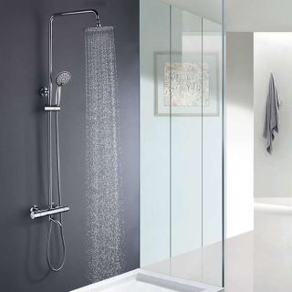 Columna Ducha termostática con CAÑO cuadrada de 85-115 cm CROMO brillo