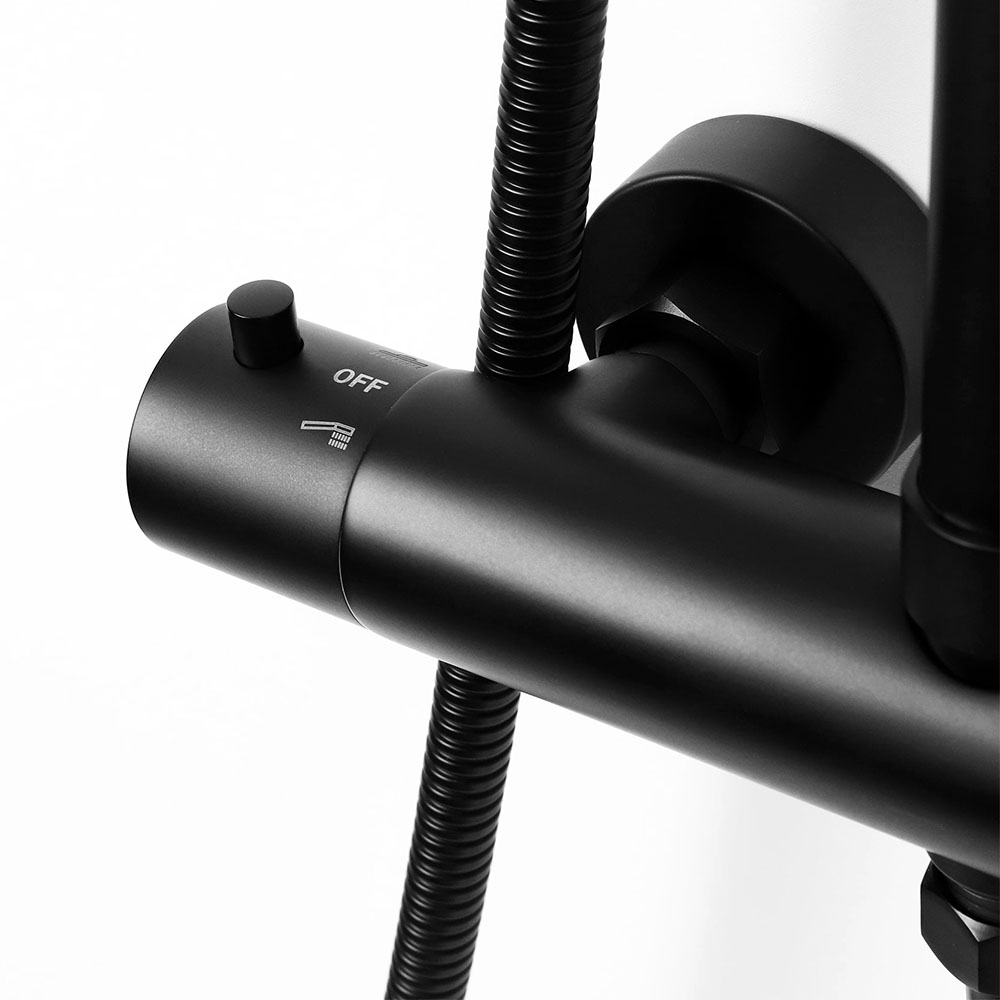 Columna Ducha termostática redonda de 83-120 cm NEGRO mate - Imagen 9