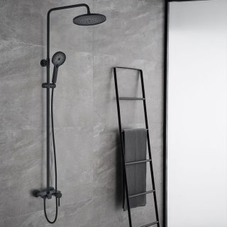 Columna Ducha monomando 3 vías ZUÑIGA redonda de 96-136 cm NEGRO mate