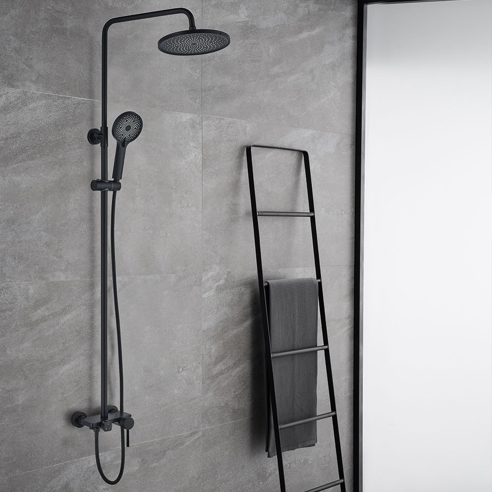 Columna Ducha monomando 3 vías ZUÑIGA redonda de 96-136 cm NEGRO mate