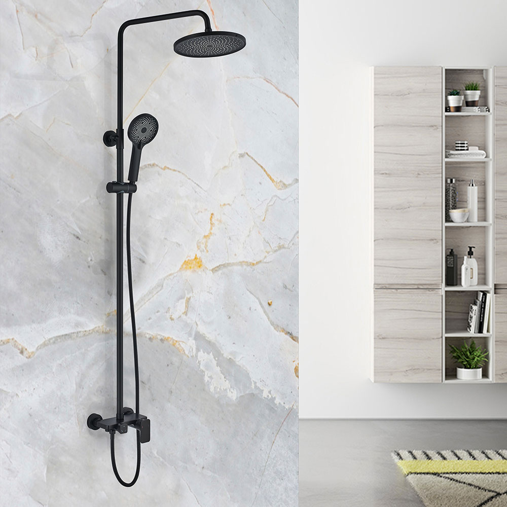 Columna Ducha monomando 3 vías VERDASCO redonda de 96-136 cm NEGRO mate