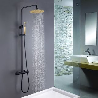 Columna Ducha termostática redonda de 83-120 cm NEGRO ORO mate