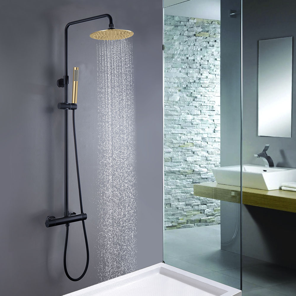 Columna Ducha termostática redonda de 83-120 cm NEGRO ORO mate