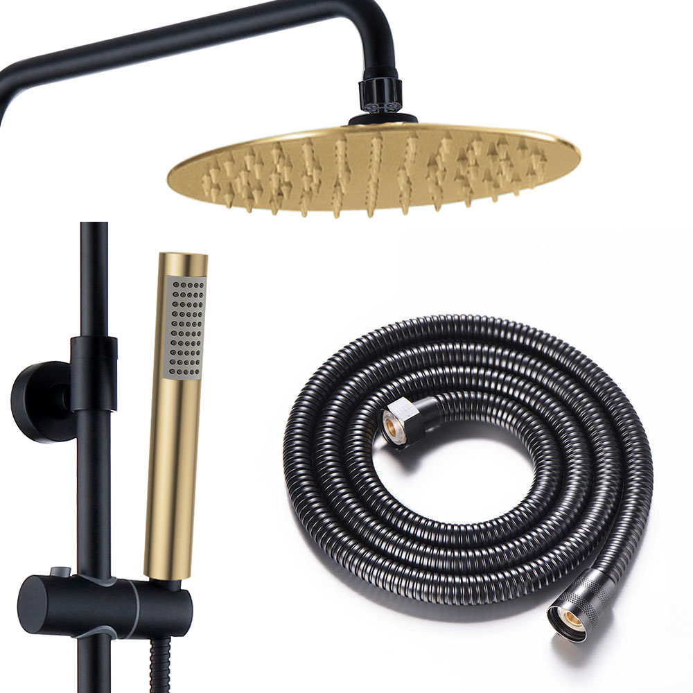 Columna Ducha termostática redonda de 83-120 cm NEGRO ORO mate - Imagen 4