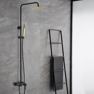 Columna Ducha monomando 3 vías ZUÑIGA redonda de 96-136 cm NEGRO ORO mate