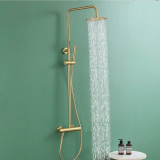 Columna Ducha monomando PRO redonda de 78-125 cm ORO cepillado