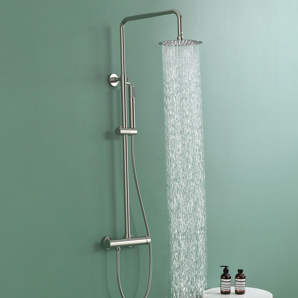 Columna Ducha monomando PRO redonda de 78-125 cm NIQUEL cepillado