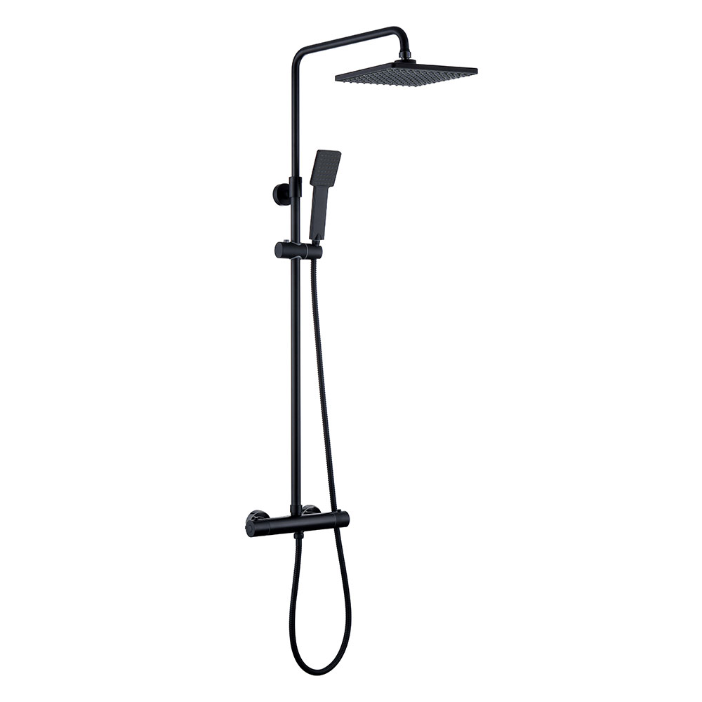 Columna Ducha extralarga termostática cuadrada de 100-150 cm NEGRO mate