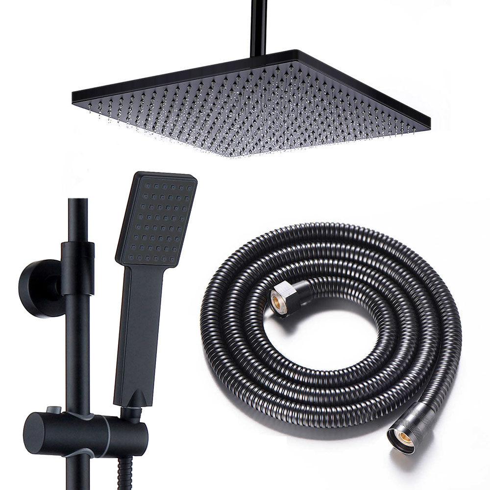 Columna Ducha extralarga termostática cuadrada de 100-150 cm NEGRO mate - Imagen 3