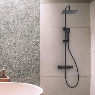 Columna Ducha monomando T 2 vías cuadrada NEGRO mate