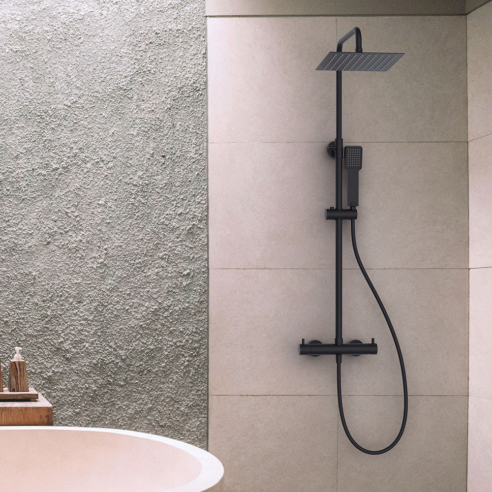 Columna Ducha monomando T 2 vías cuadrada NEGRO mate